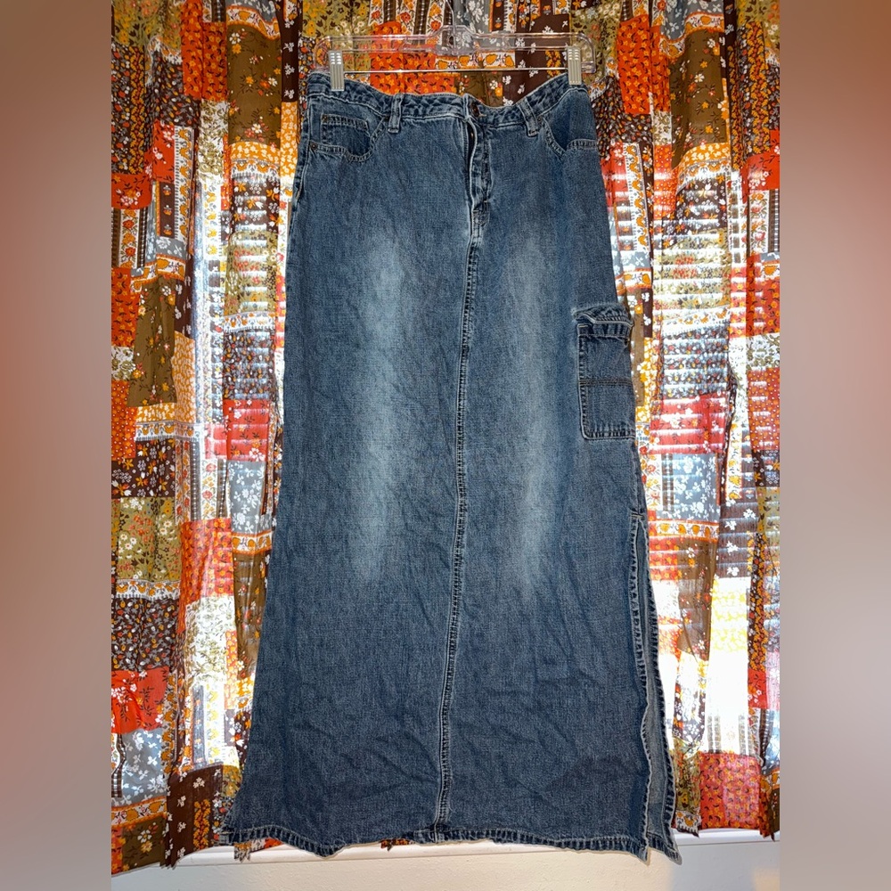 Vintage Y2K high rise slit denim skirt